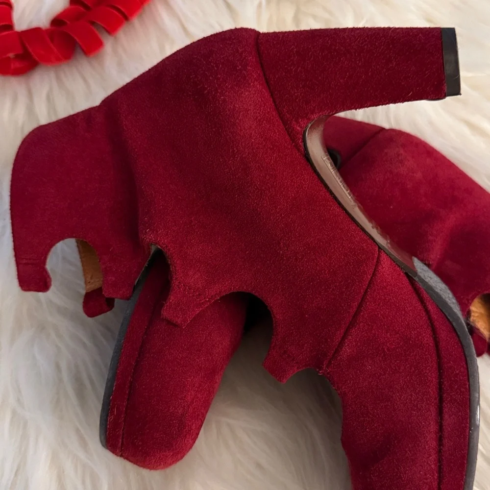 Elegant Chie Mihara Jamara Lace-up Suede Platform Red Wine Ankle Booties🔥 - Picture 9 of 9